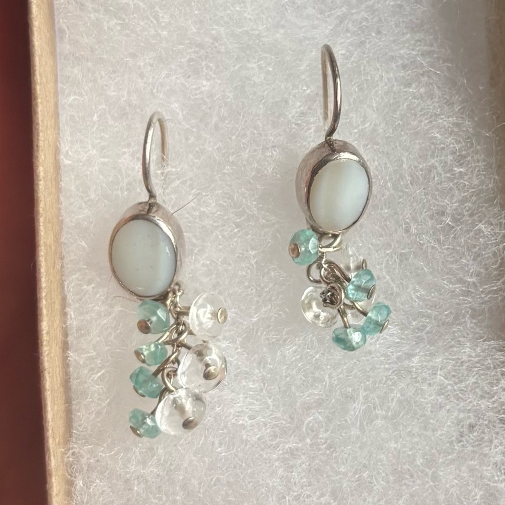 Vintage Silver and Blue Cascade Earrings with Gemstone Beads
